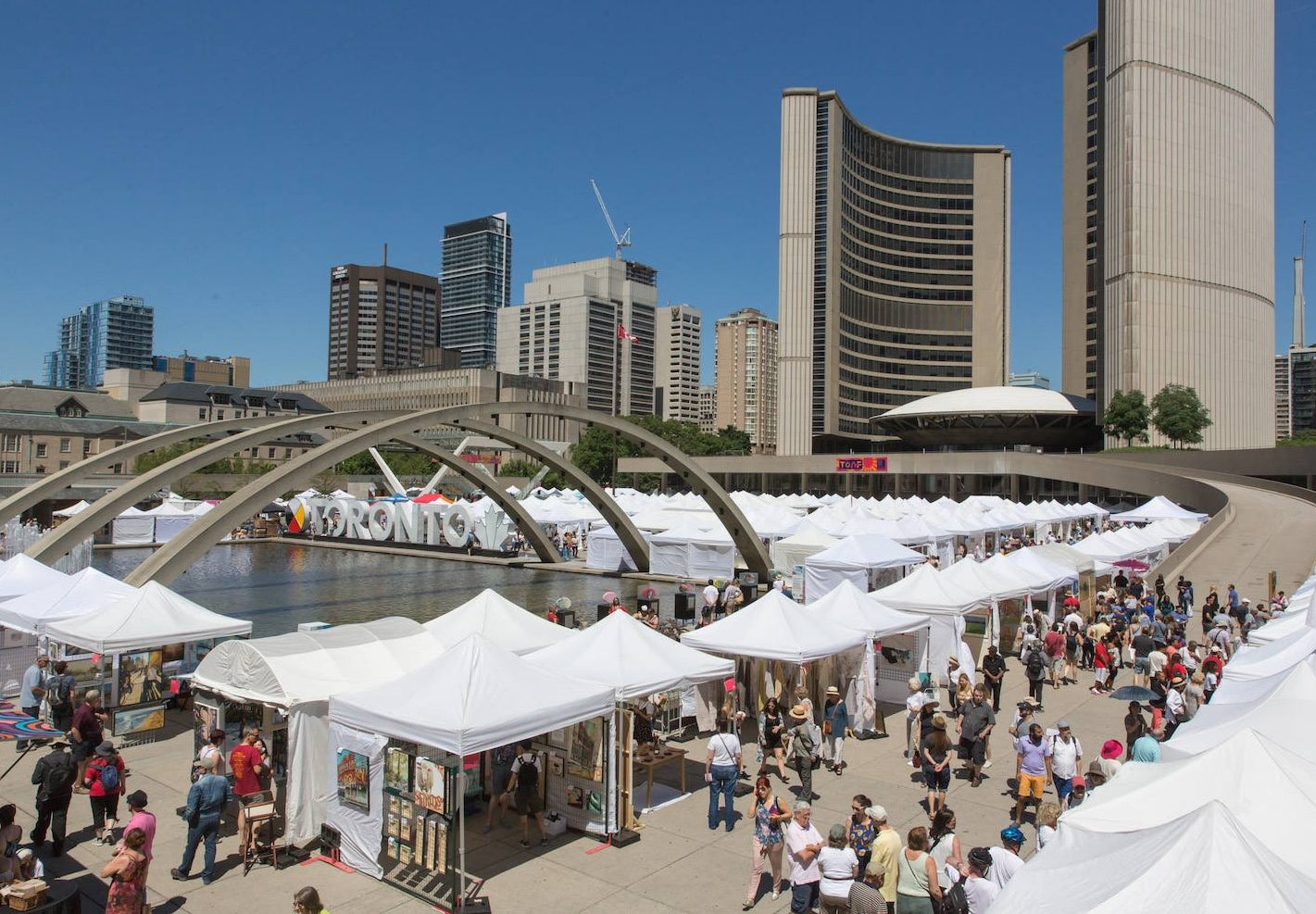 Aerial view of Nathan Phillips Square during the Toronto Outdoor Art Fair