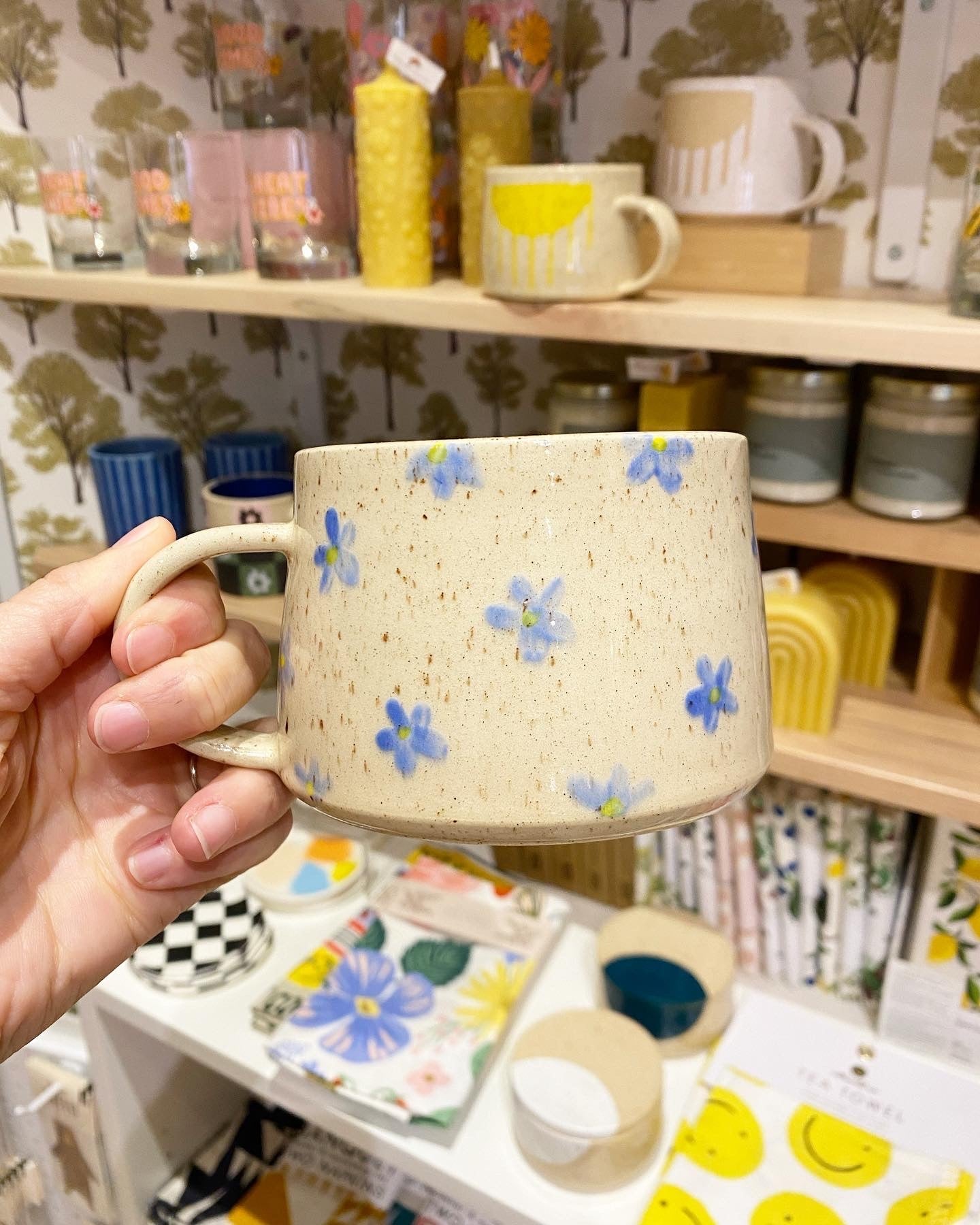 Small Blue Floral Ceramic Mug