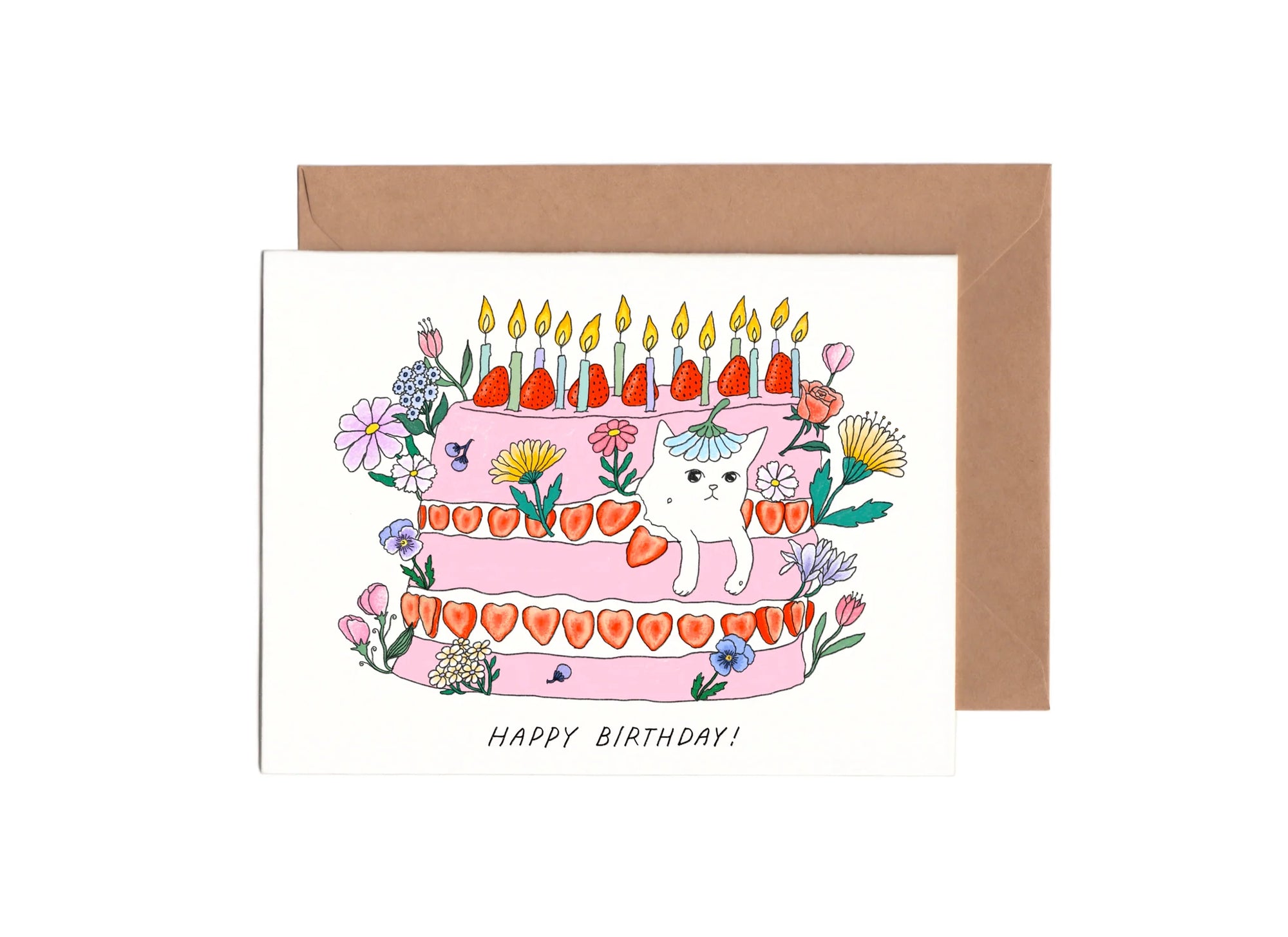 Strawberry Cake Cat Card