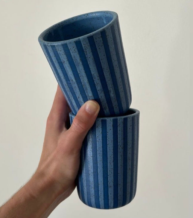 Blue Stripe Ceramic Tumbler