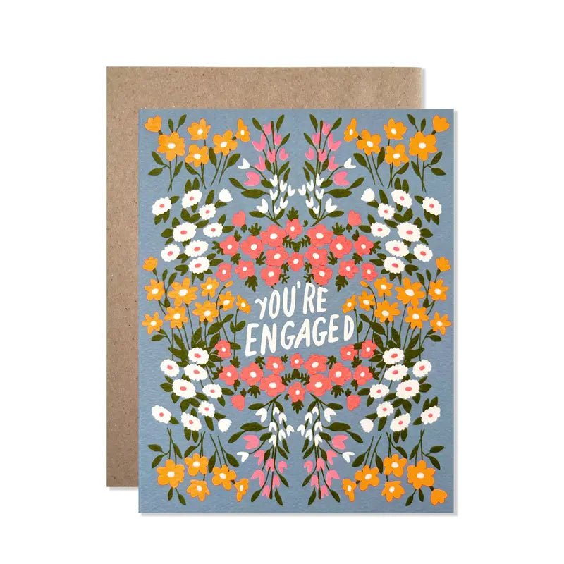 You're Engaged Blue Floral Card