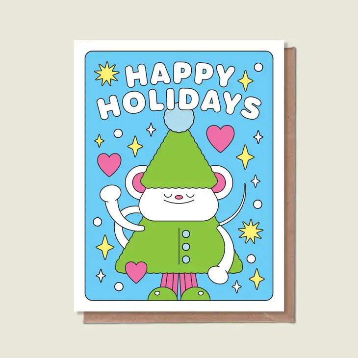 Happy Holidays Cartoon Tree Card