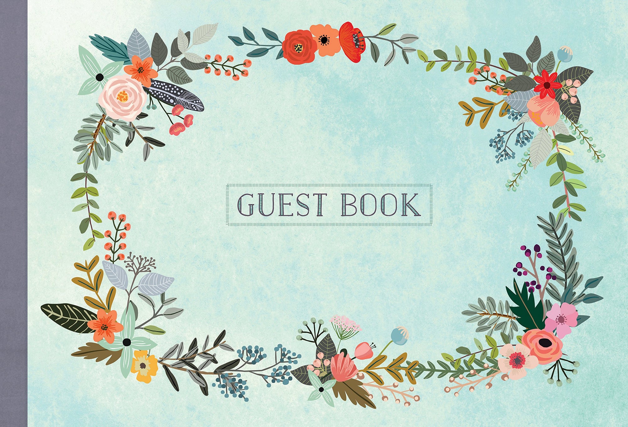 Aqua Floral Guest Book